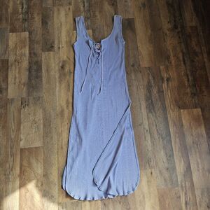 Vintage 90s Victoria’s Secret Blue Ribbed Lace Up Maxi Dress Coquette P/S-...